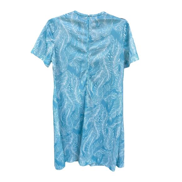 Vintage 60s Polyester Light Blue Feather Allover Print Shift Mini Dress L/XL - Picture 2 of 3